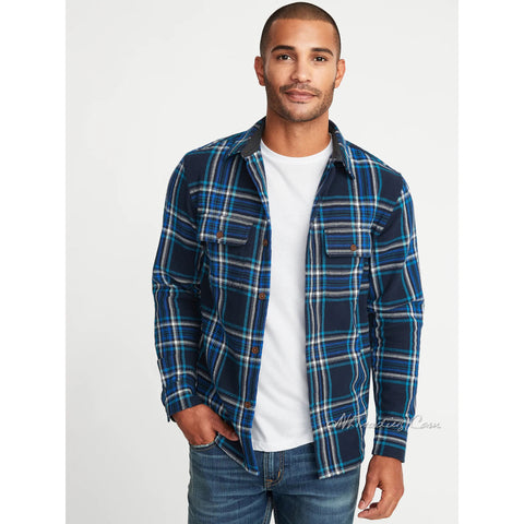 Old Navy Regular-Fit Stylist Navy Blue Plaid Thick Flannel Men Shirt – JNL Trading Old Navy Regular-Fit Stylist Navy Blue Plaid Thick Flannel Men Shirt – JNL Trading