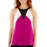 Worthington Colorblock Halter Top Black White Kahiki Classy Stylist Shirt