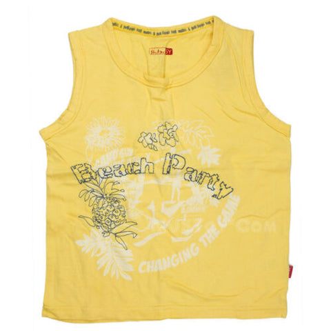 NWT Shilav Girl Beach Party Yellow Sleeveless T-Shirt 100% Cotton Tee Top 5Y/6Y