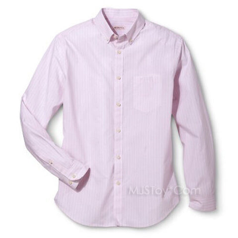 NWT Merona Men Fun Pink True White Striped Button Down Everyday Cotton Shirt