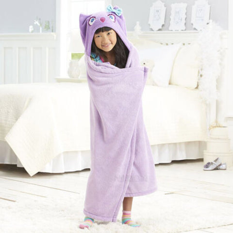 NWT Purple Owl Hooded Microplush Throw Warm Cozy Supersoft 50"x32" Kids Blanket