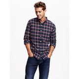 NWT Old Navy Men's Slim-Fit Long Sleeve Plaid Flannel Shirt 100% soft cotton