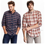 NWT Old Navy Men's Slim-Fit Long Sleeve Plaid Flannel Shirt 100% soft cotton
