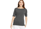 NWT Karen Scott Striped Elbow-Sleeve Boat-Neck Top Tee T-Shirt 4 Colors XS/S/M