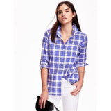 NWT OLD NAVY Women Classic Plaid 100% Cotton Poplin Long Sleeve Button Shirt