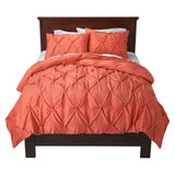 NEW Threshold Pinched Pleat 3 Piece KING Duvet Cover Set Coral/Rose 100% COTTON