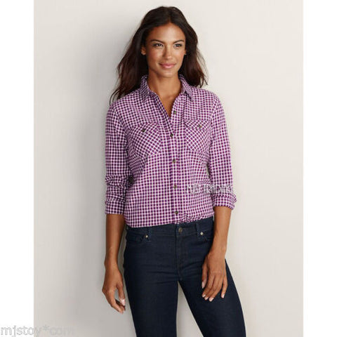 Eddie Bauer Women's Stine's Favorite Flannel Purple Small Plaid Shirt XXL