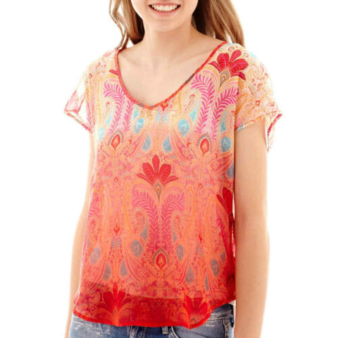 NWT SOCIETY GIRL by Trixxi Short Sleeve WOVEN TOP Paisley Junior Small Blouse