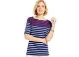NWT Karen Scott Striped Elbow-Sleeve Boat-Neck Top Tee T-Shirt 4 Colors XS/S/M