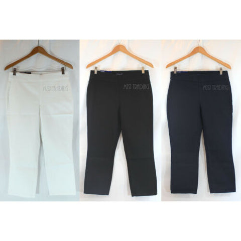 NWT Bandolino KATIE Women Pants Super Stretch Pull-On Capri White/Navy/Black