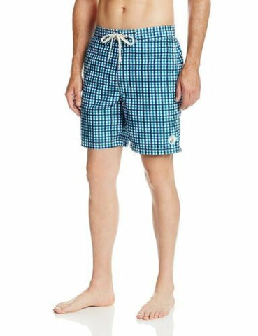 Caribbean Joe Men Swim Trunk Swimwear Surf Board Short Blue Peacock Gingham