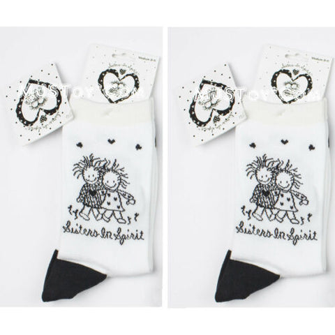 NWT 2 Pair of Children Socks by Enesco "Sister in Spirit" Black & White M 9-11