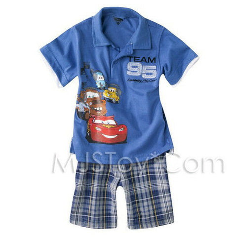 DISNEY Cars Lightning McQueen 2 Piece Blue Short Outfit Embroidered Printed