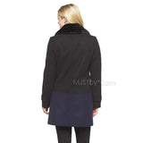 NWT Mossimo Women's Faux Fur Collar Long Coat Black & Navy Super Trandy Jacket