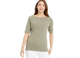 NWT Karen Scott Striped Elbow-Sleeve Boat-Neck Top Tee T-Shirt 4 Colors XS/S/M