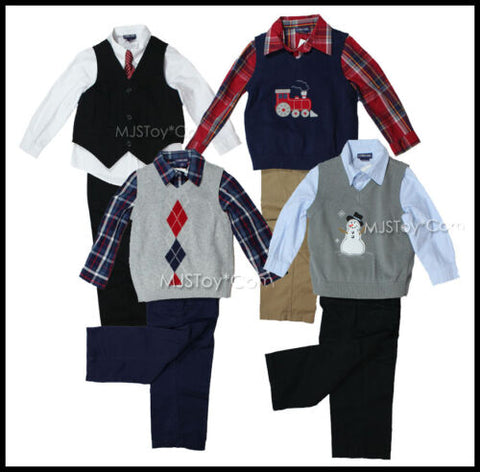 NWT Cherokee Boy Complete Dressy Outfit Vest/Pants/Long Sleeve Shirt Cute 3/4 Pc