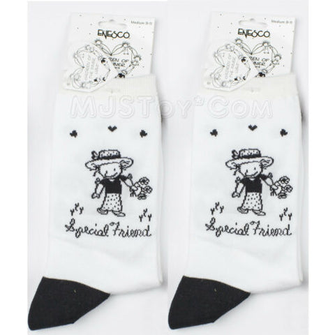 2 Pair of Children Socks by Enesco "Special Friend" Black & White M 9-11