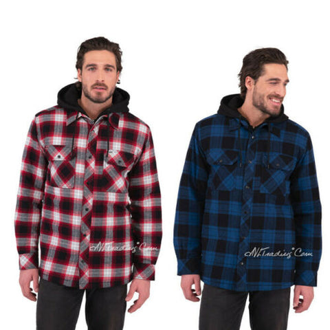 NWT Boston Traders Hooded Plaid Flannel Shirt Jacket Warm Quilted Lining L/XL
