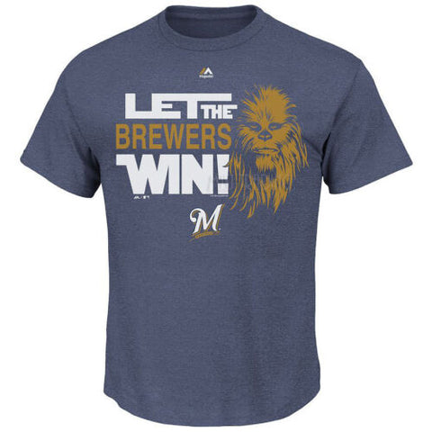 Majestic Milwaukee Brewers Star Wars Chewbacca LET THE TEAM WIN T-Shirt Tee