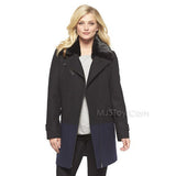 NWT Mossimo Women's Faux Fur Collar Long Coat Black & Navy Super Trandy Jacket
