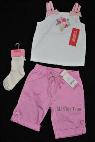 Gymboree Beautiful Button Flower Double Strap Shirt/Pants/Sock Outfit 3T Set