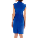 NWT Como Black Sleeveless Cobalt Blue Drape-Neck Faux-Wrap Dress Size S