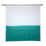 NWT Threshold Aqua-White Cotton-Linen Tie Dye Pom Pom 72x72" Shower Curtain
