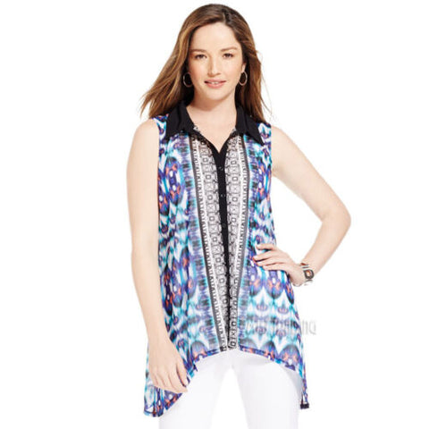 NWT Style & Co Beautiful Stylist Printed Layered-Look Handkerchief-Hem Top Shirt