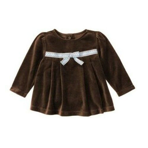 NWT Gymboree Baby Girl Dressy Brown Velour Cute Velvet Swing Top Shirt 3-6 Month