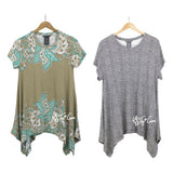 NWT Chelsea & Theodore short sleeve Sharkbite Style Top Stretchy Tunic Shirt $58