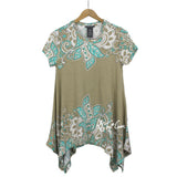 NWT Chelsea & Theodore short sleeve Sharkbite Style Top Stretchy Tunic Shirt $58