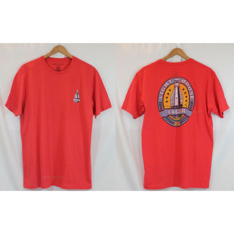NWT Nautica Men Red Crew Tee T-Shirt Light House Lager 100% Soft Cotton L/XL