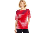 NWT Karen Scott Striped Elbow-Sleeve Boat-Neck Top Tee T-Shirt 4 Colors XS/S/M