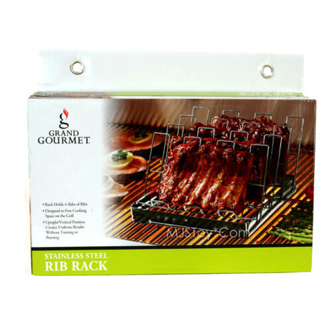 NEW Grand Gourmet Stainless Steel Rib Rack for Grill Uniform Result No More Burn