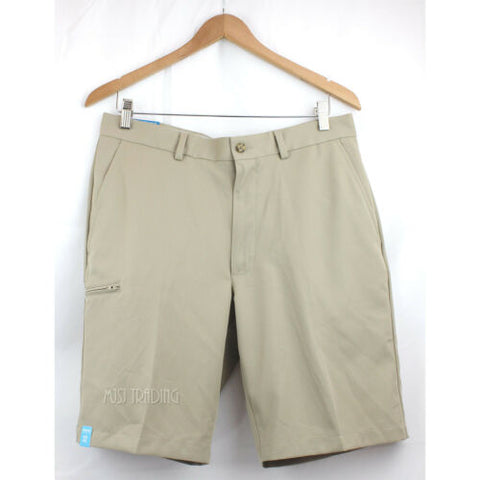 NWT PGA Tour Men's Easy Care Moisure Wicking Khaki Flat Front Golf Short UPF 50+