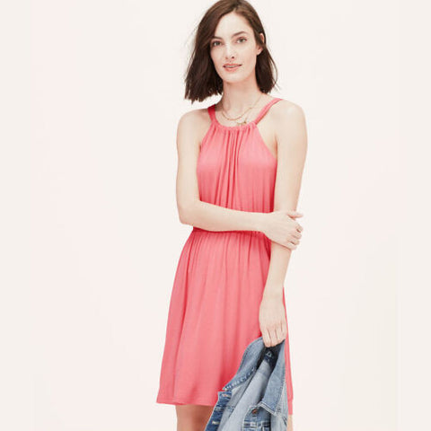 NWT Ann Taylor LOFT Shirred Halter Sweet Summer Beach Dress S-L Pink/B JNL Trading NWT Ann Taylor LOFT Shirred Halter Sweet Summer Beach Dress S-L Pink/B JNL Trading