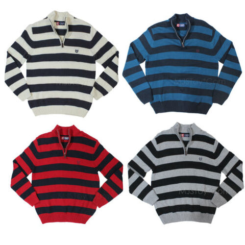 CHAPS by Ralph Lauren Men 100% Cotton 1/4 Zip Pullover Sweater StripesSweae