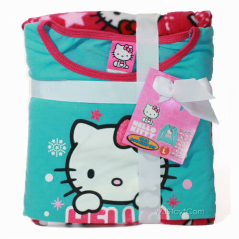 NWT Hello Kitty 2pc Girl Pajama Fleece PJ Top Pants Cozy Blue Pink Sleep Set L