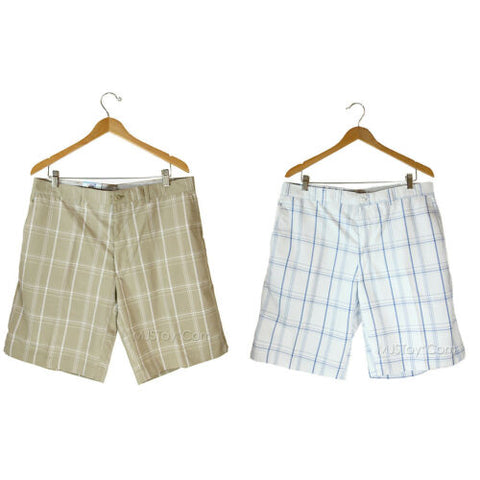 Champions Tour Official PGA Men plaid Golf Flat Front Shorts Pants Whike/tan