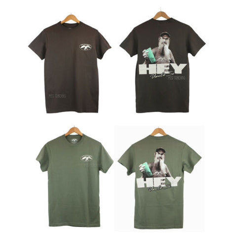 Duck Dynasty Commander "HEY" Uncle Si 100% Cotton T-Shirt Brown/Green Tee