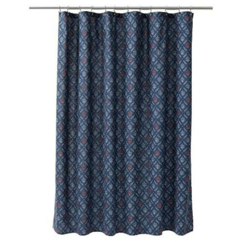 NEW Threshold SHOWER CURTAIN Stylist Indigo Paisley 100% Cotton Ivory 72x72"