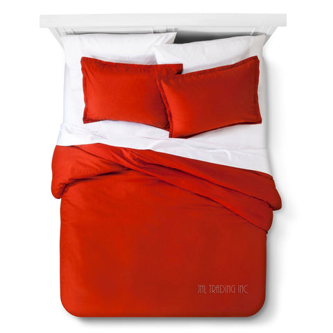 Threshold Trade Solid RED Linen Cotton Blend 3 Pc Duvet Cover Set KING
