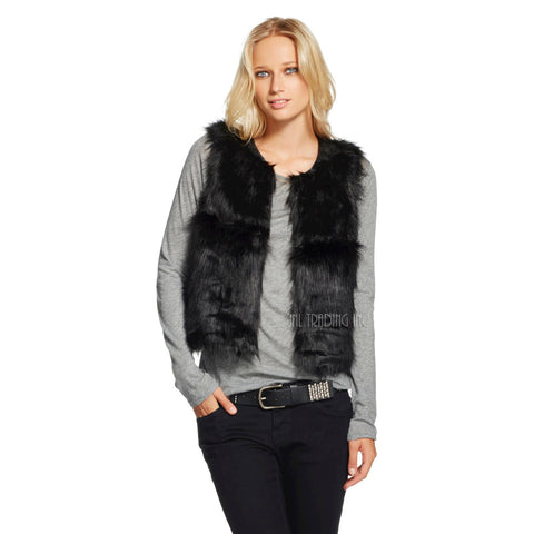 Mossimo Supply Co Women's Cropped Black Faux Fur Soft Luxurious Stylist Vest