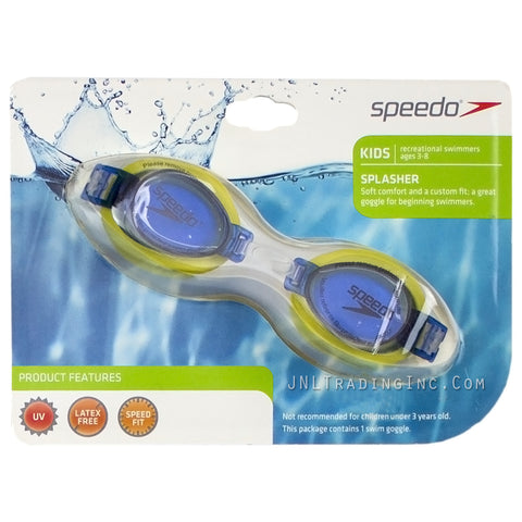 Speedo Kids SPLASHER Swimming Goggles ages 3-8 Swim Goggle UV Speed Fit Yellow Blue Tint