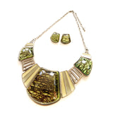 WOMEN BIB COSTUME NECKLACE & EARRINGS CHUNKY GREEN Glass effect RESIN SET#12