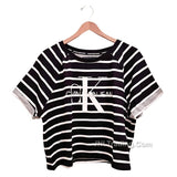 Calvin Klein Jeans Stripes Crew Neck French Terry Logo Cropped Top Shirt