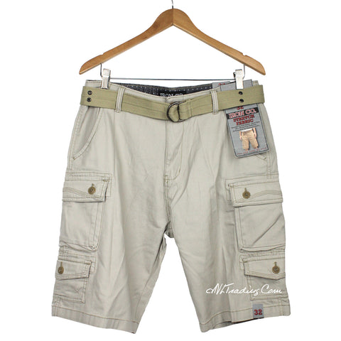 Iron Co. Men's Stretch Fabric Belted Cargo Shorts Camo/Birch/Husk