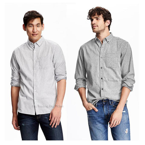 Old Navy Men's Slim-Fit Long Sleeve Dobby Patterned Shirt 100% soft cotton