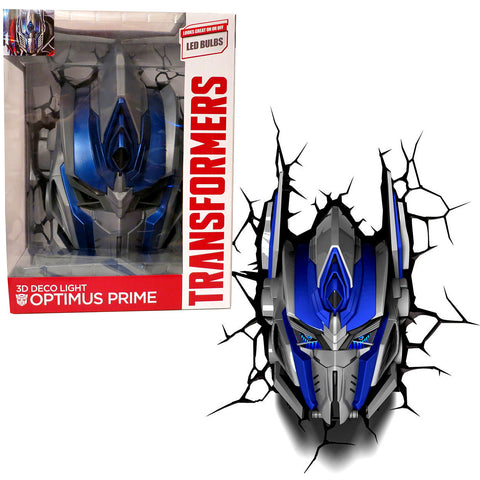 3DLightFX Transformers Movie Age of Extinction Series Battery Operated 10 Inch Tall 3D Deco Night Light - OPTIMUS PRIME with Light Up LED Bulbs and Crack Sticker
