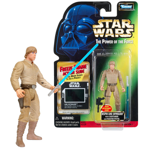 Star Wars Year 1997 Power of The Force Series 4 Inch Tall Figure - BESPIN LUKE SKYWALKER with Lightsaber, Blaster and Freeze Frame Action Slide